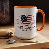 All American Patriotic Heart Coffee Mug, USA Flag Heart Mug, Fourth of July Coffee Cup, American Pride Gift, Independence Day Mug
