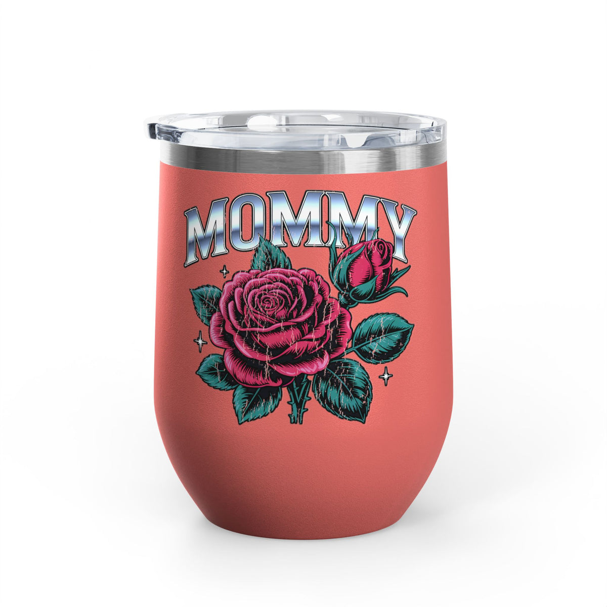Mommy Rose Wine Tumbler, Pink Floral Cup, Mother's Day Gift for Mom, Birthday Present for Mama and Floral Lovers