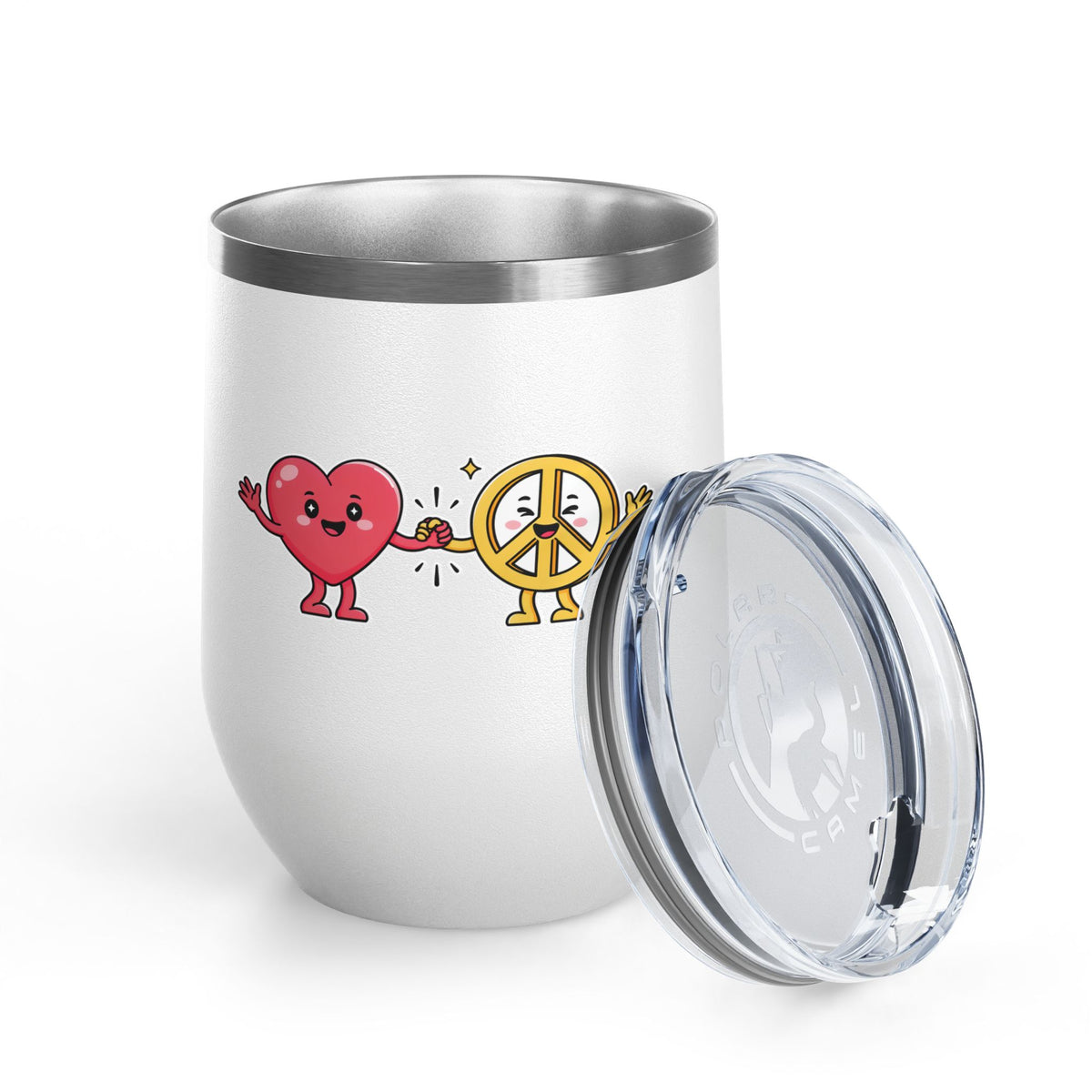 Heart and Peace Sign Wine Tumbler, Cute Friendship Gift, Love and Unity Drinkware, Valentine's Day Gift for Her or Best Friend