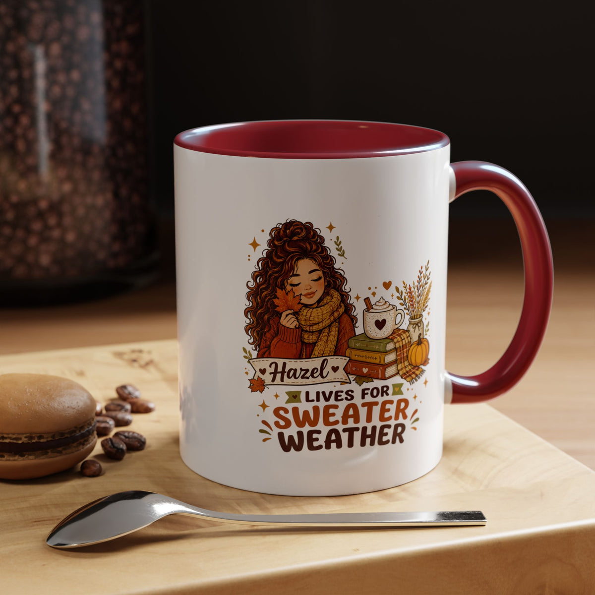 Personalized Sweater Weather Mug, Custom Name Fall Coffee Cup, Cozy Book Lover Gift for Her, Autumn Pumpkin and Reading Design