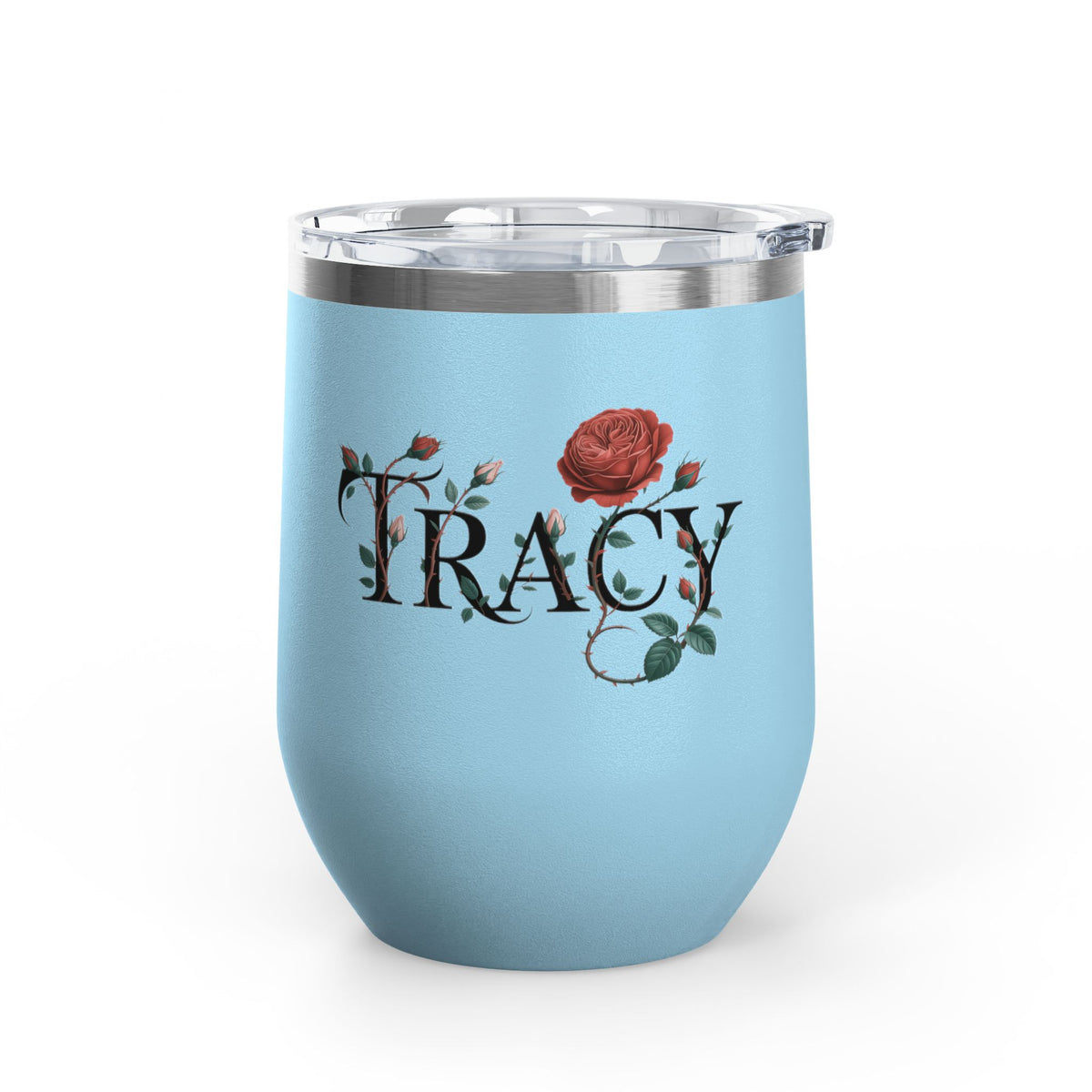 Personalized Floral Wine Tumbler, Custom Name Rose Tumbler, Botanical Drinkware for Women, Personalized Gift for Her, Garden Lover Gift