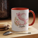 Personalized Butterfly Initial Mug, Custom Name Coffee Mug for Girls and Women, Pink Floral Monogram Cup, Birthday Gift, Custom Letter Mug