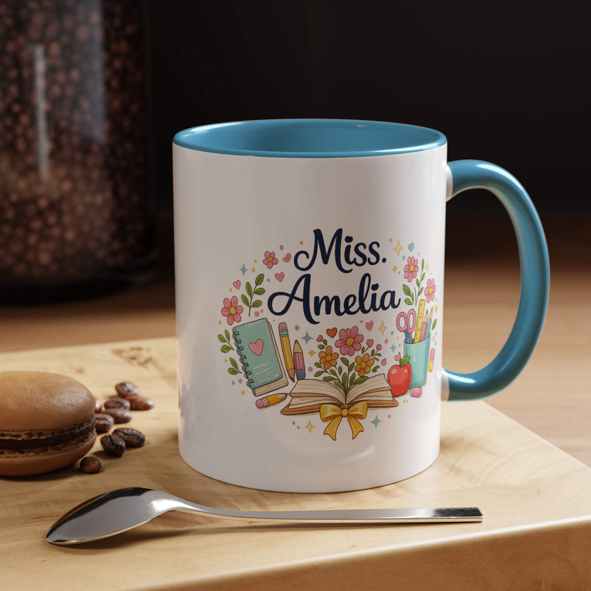Personalized Teacher Coffee Mug, Custom Teacher Name Gift, Floral Teacher Mug, Teacher Appreciation Present, Classroom Gift