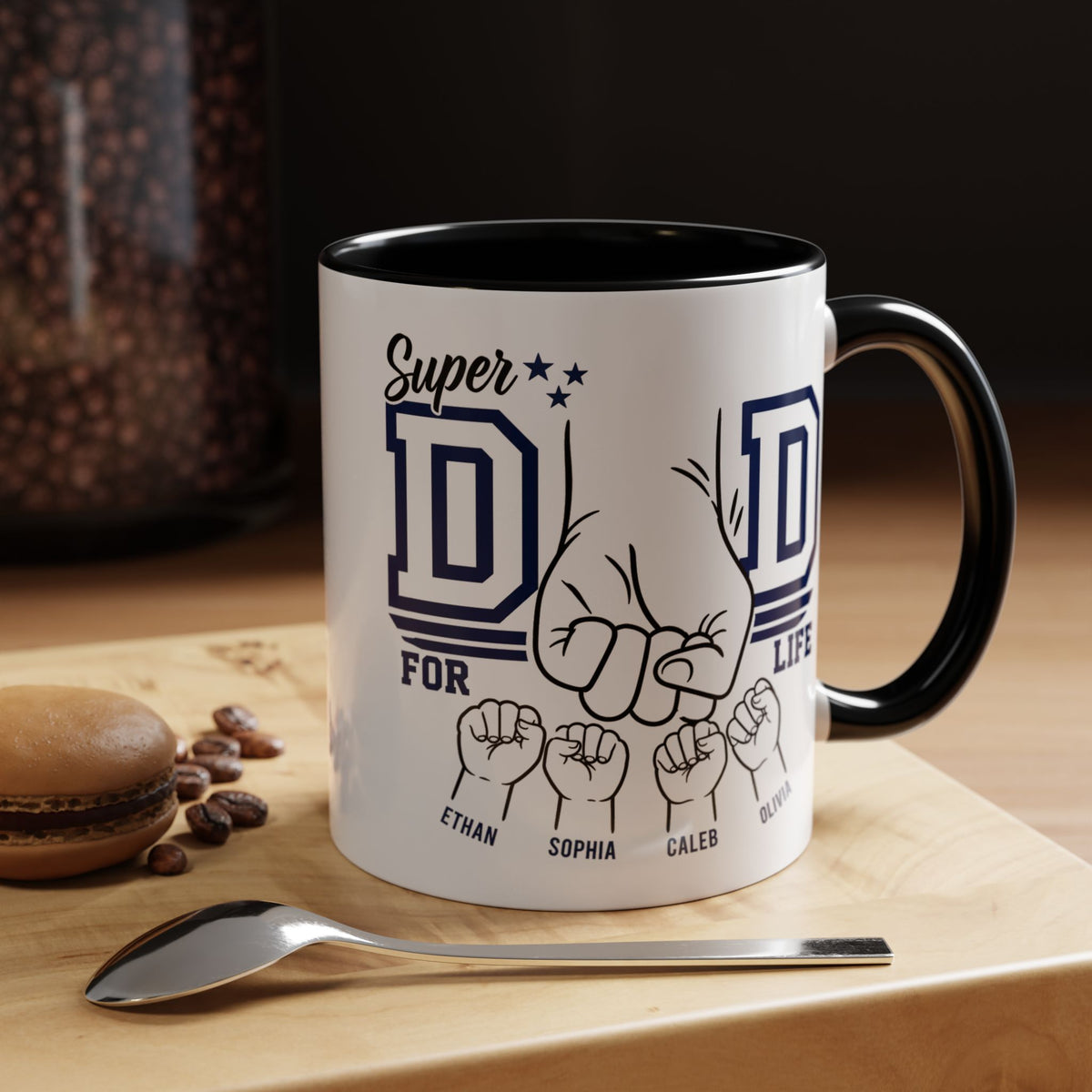 Personalized Super Dad Coffee Mug, Custom Dad Mug with Kids Names, Father's Day Gift for Dad, Dad for Life Coffee Cup, Gift from Children
