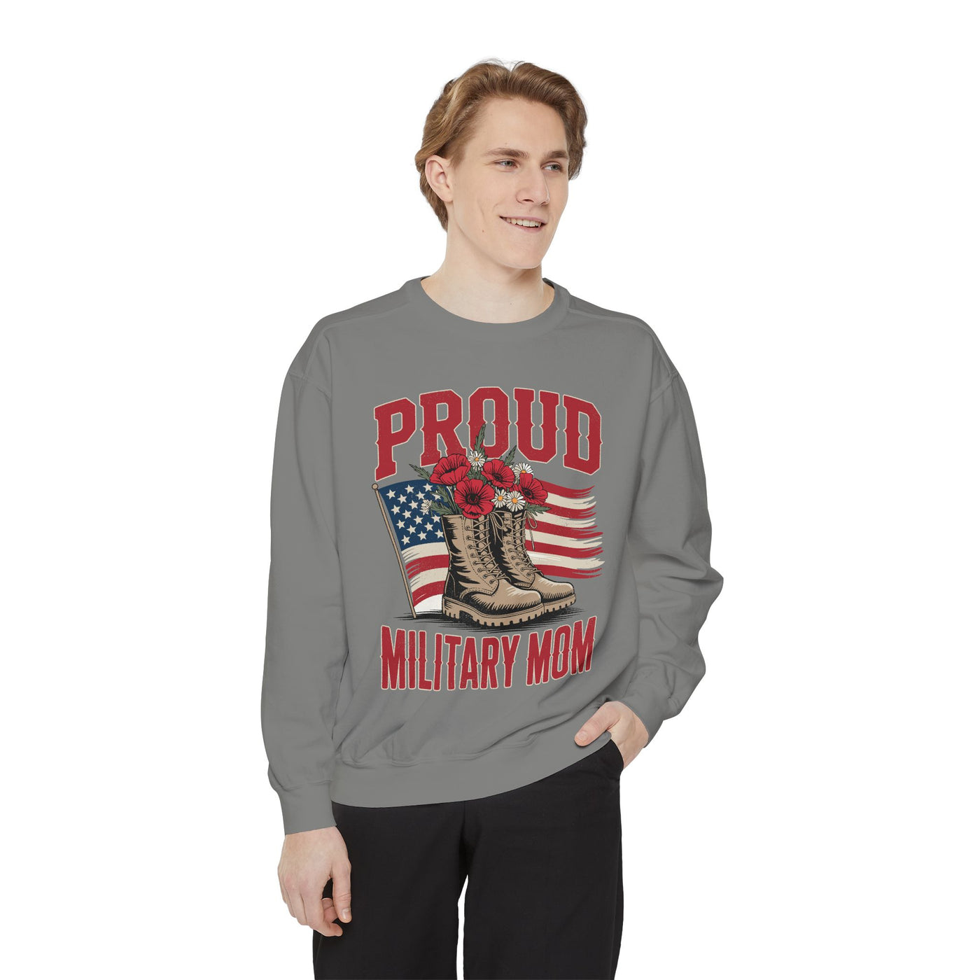 Proud Military Mom Sweatshirt, Patriotic Army Mom Pullover, Gift for Military Mother, Deployment Homecoming Crewneck, Flag Floral Top