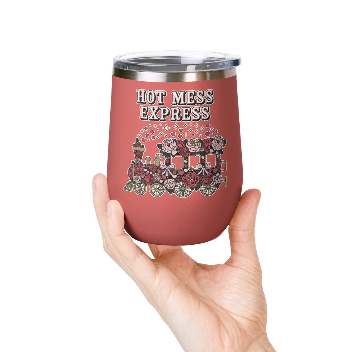 Hot Mess Express Wine Tumbler, Floral Drinkware, Funny Gift for Busy Moms, Besties, Coworkers and Chaos Coordinators