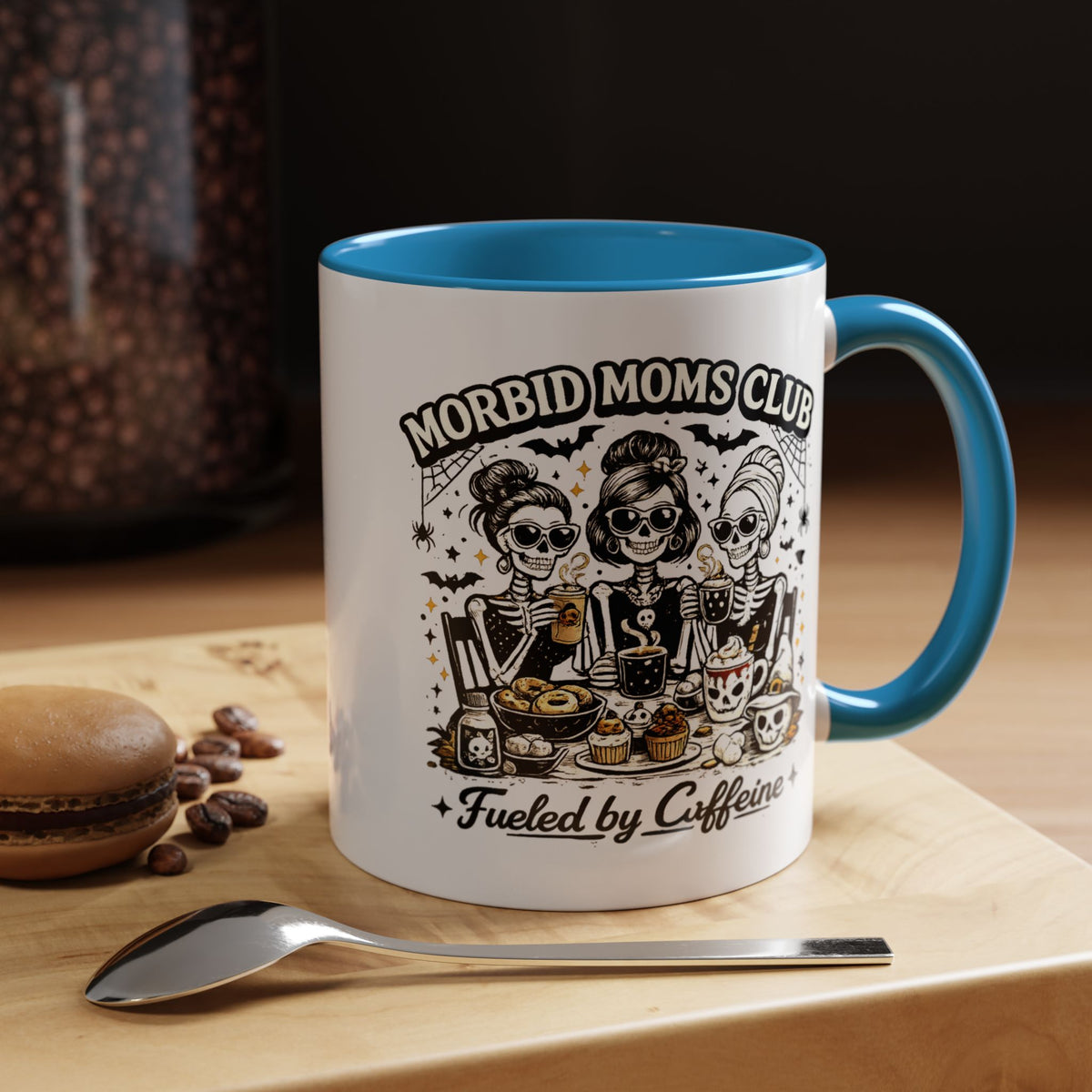 Morbid Moms Club Coffee Mug, Gothic Skeleton Mom Cup, Funny Halloween Gift for Mom Friends, Spooky Mama Birthday or Group Present for Her