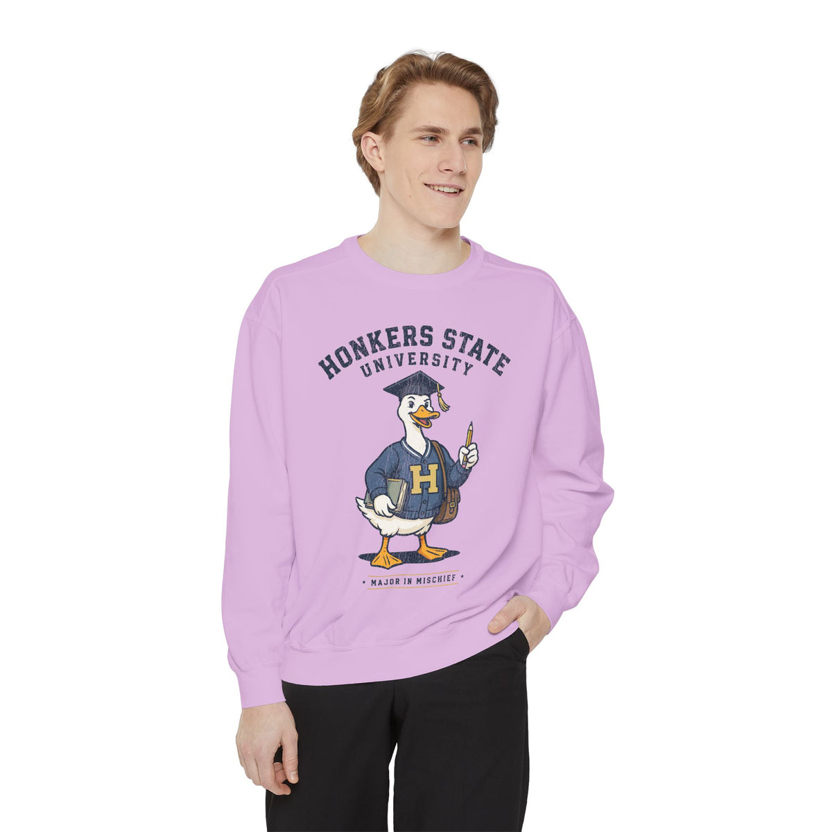 Honkers State University Sweatshirt, Funny Goose Graduate Crewneck, Major in Mischief College Student Gift, Graduation Campus Pullover