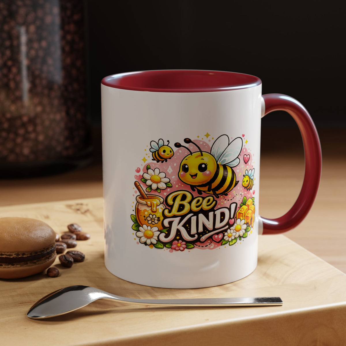Bee Kind Coffee Mug, Cute Bumblebee Floral Black Accent Cup, Sweet Positive Kindness Gift for Bee Lover, Teacher, Friend or Gardener