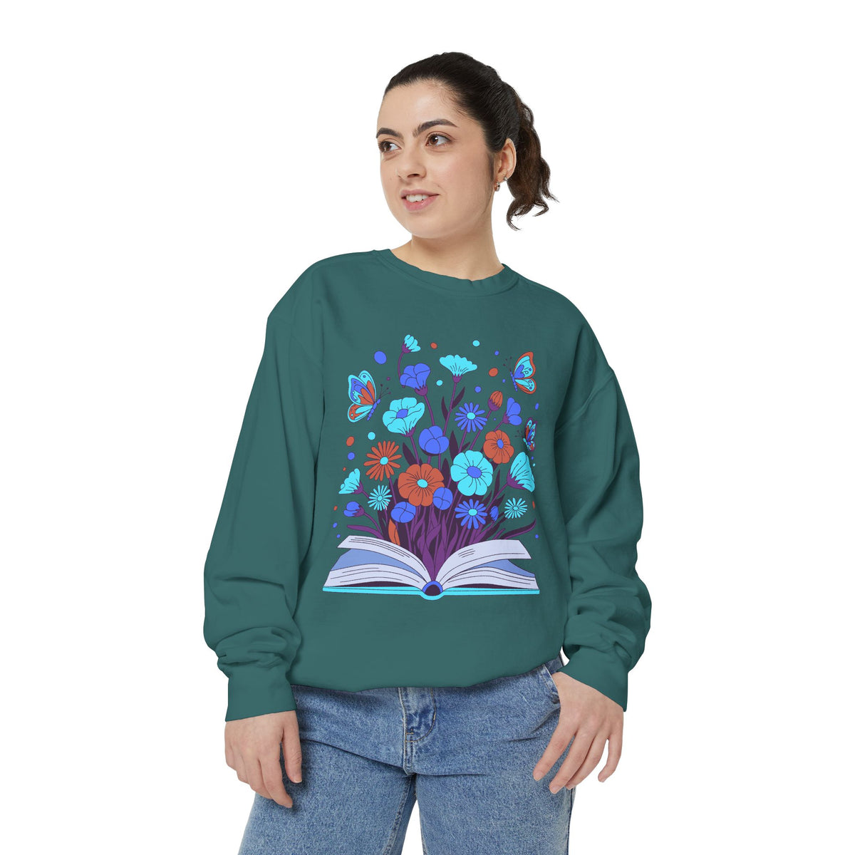 Book Lover Floral Sweatshirt, Open Book and Wildflower Crewneck, Reader Librarian Gift, Cozy Literary Pullover for Women and Teachers