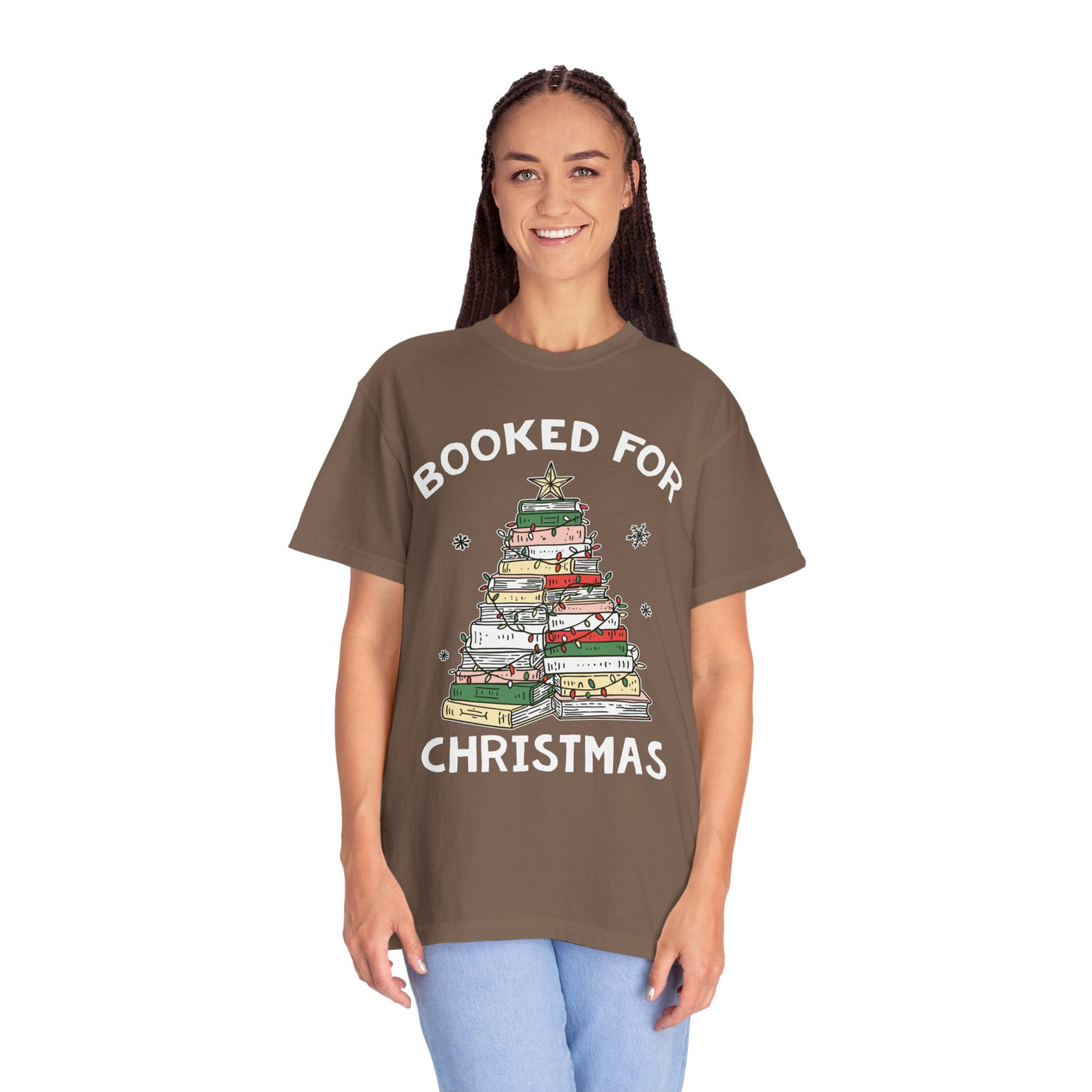 Booked for Christmas Shirt, Book Lover Holiday T-Shirt, Christmas Tree Books Tee, Cozy Reading Gift for Librarian, Teacher or Bookworm