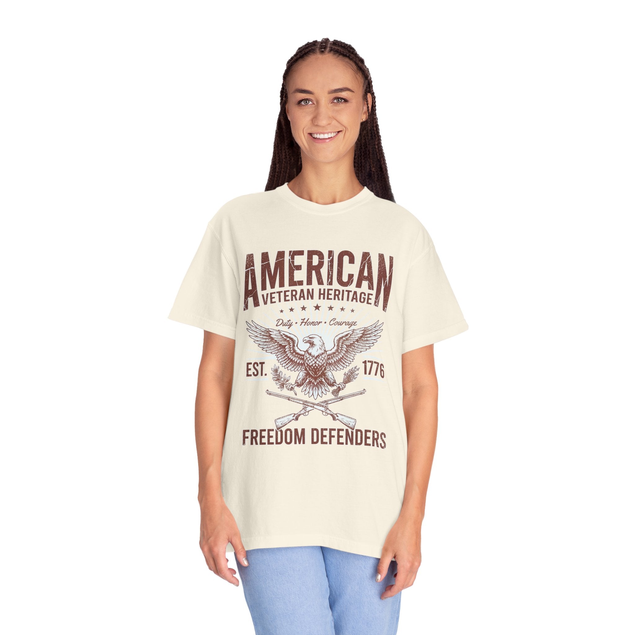 American Veteran Heritage Shirt, Freedom Defenders T-Shirt, Patriotic Eagle Gift, Veterans Day or Military Retirement Tee for Proud Veteran