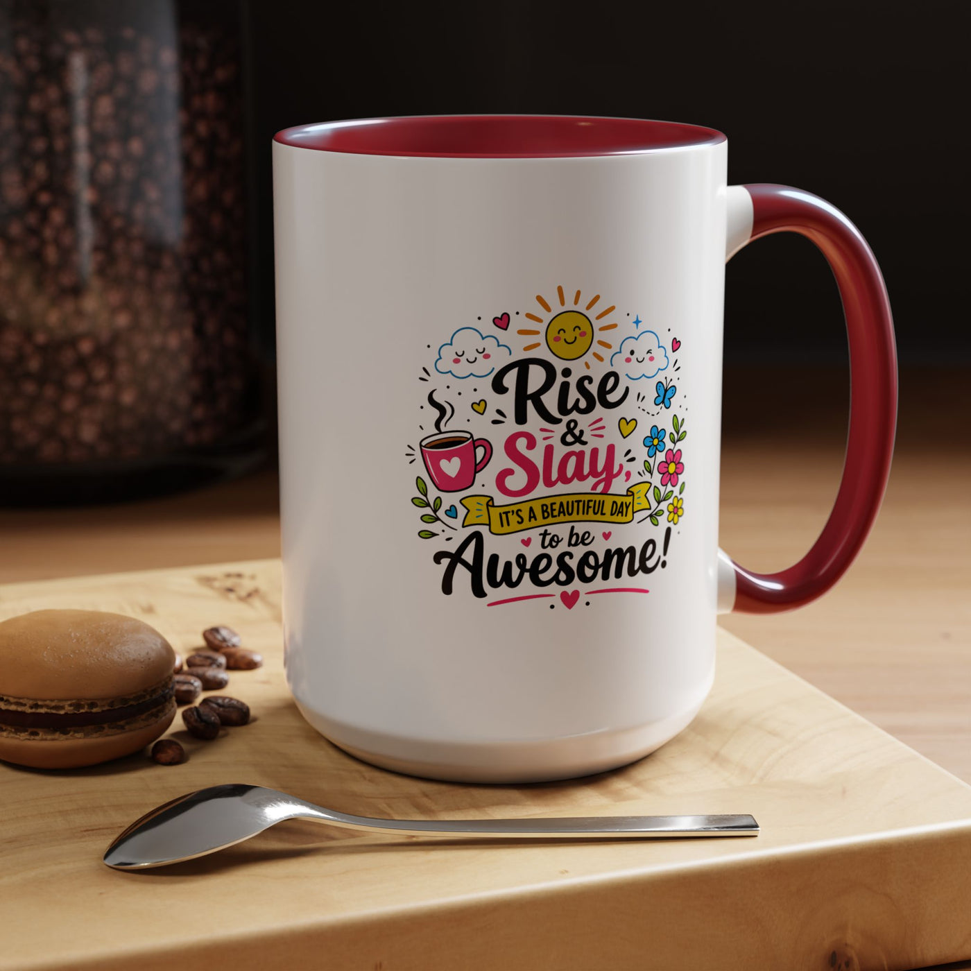 Rise and Slay Motivational Mug, Positive Quote Coffee Cup, Inspirational Gift for Her, Coworker Encouragement, Morning Routine Drinkware