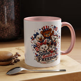Cute Patriotic Animal Coffee Mug, Fourth of July Mug for Kids and Families, Stars Smiles and Freedom Cup, Independence Day Gift