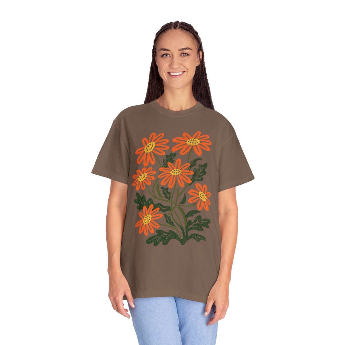 Orange Daisy Graphic Shirt, Retro Floral T-Shirt for Flower Lovers, Groovy Botanical Tee, Cheerful Garden Gift for Women and Gardeners