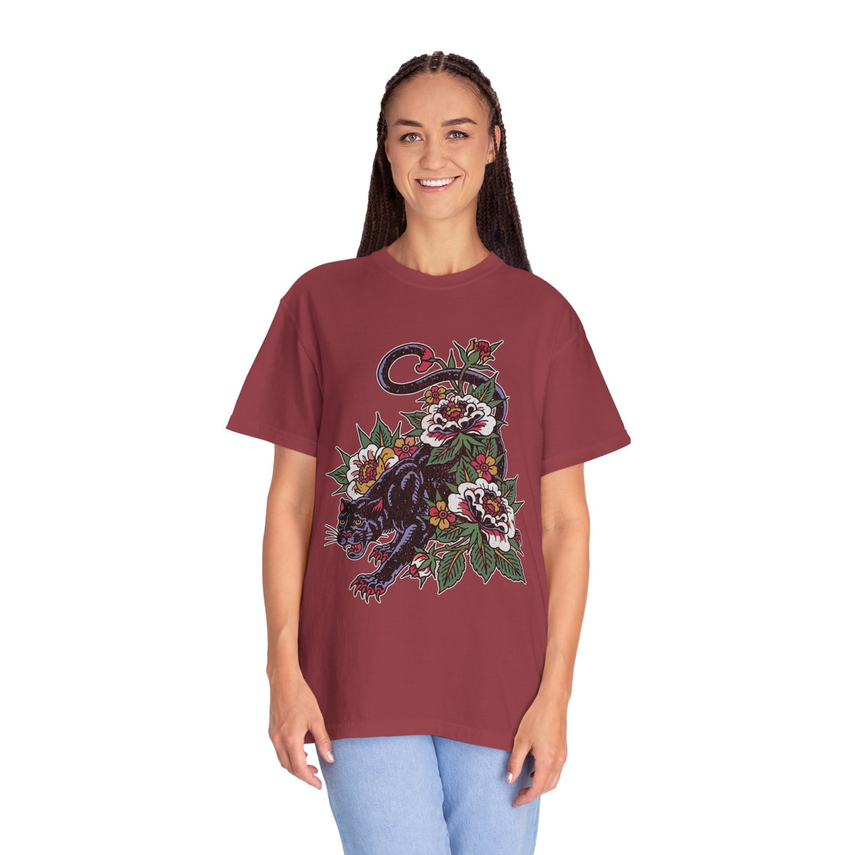 Traditional Panther Graphic Shirt, Floral Tattoo T-Shirt for Men and Women, Old School Big Cat Tee, Alternative Art Gift for Tattoo Fans