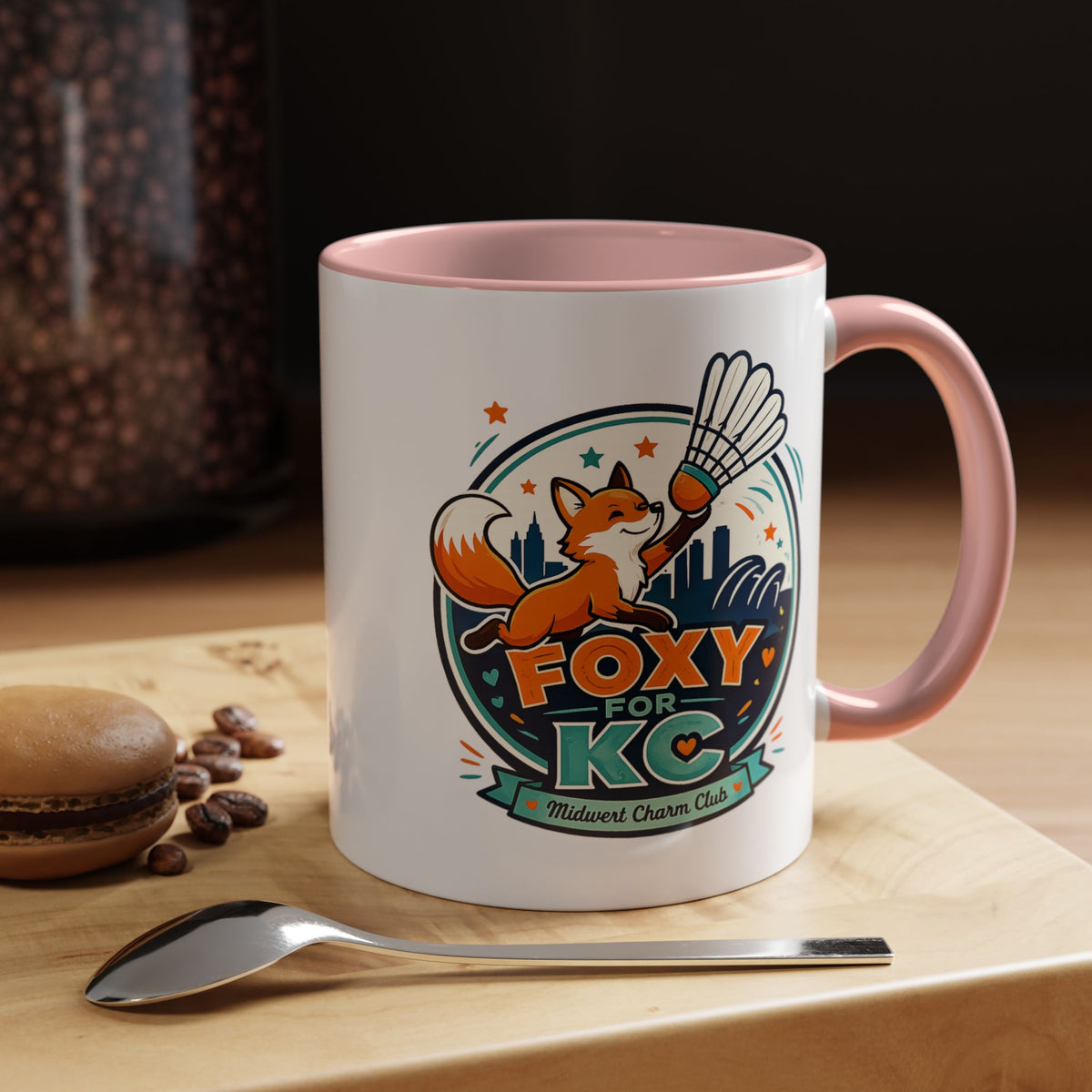 Kansas City Badminton Mug, Foxy for KC Coffee Cup, Funny Shuttlecock Lover Gift, KC Sports Fan Mug, Badminton Player Present