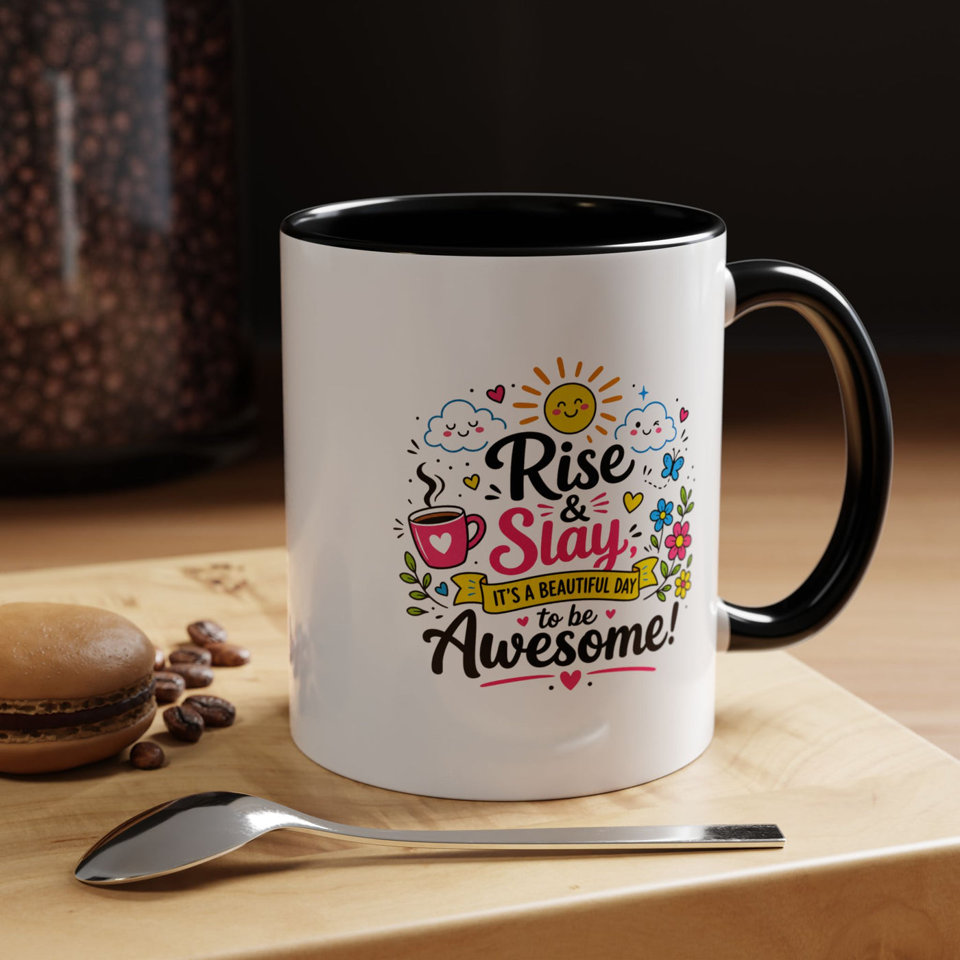 Rise and Slay Motivational Mug, Positive Quote Coffee Cup, Inspirational Gift for Her, Coworker Encouragement, Morning Routine Drinkware