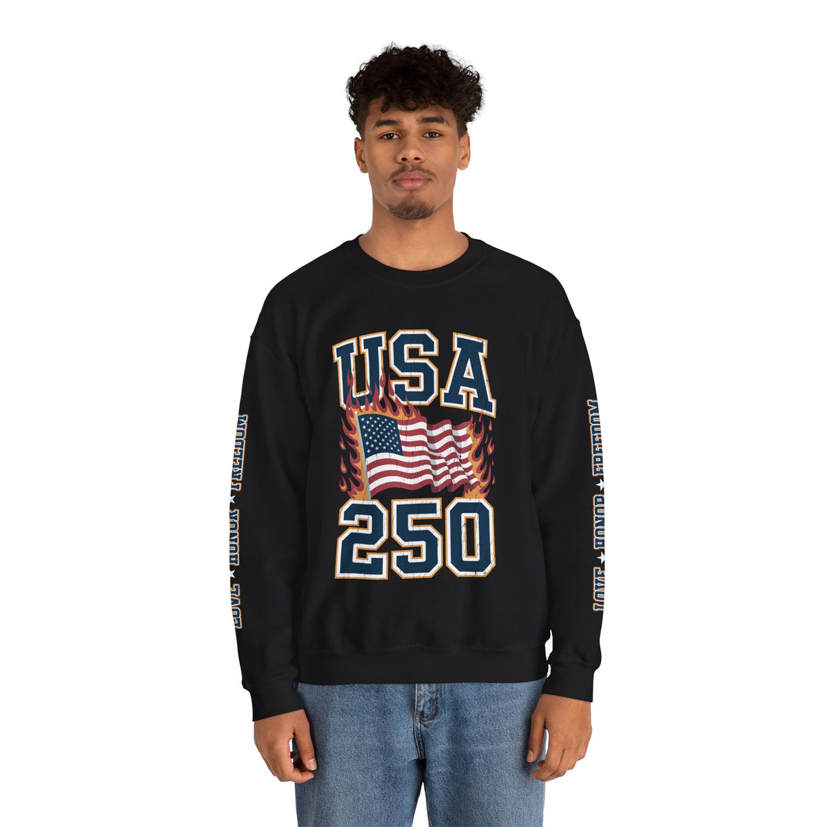 USA 250 Sweatshirt, American Flag Crewneck, Patriotic Pullover, USA 250th Anniversary Gift, Fourth of July Shirt, Americana Top
