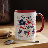 Sweet Land of Liberty Coffee Mug, Patriotic Fourth of July Mug, American Flag Heart Freedom Cup, USA Pride Gift for Women