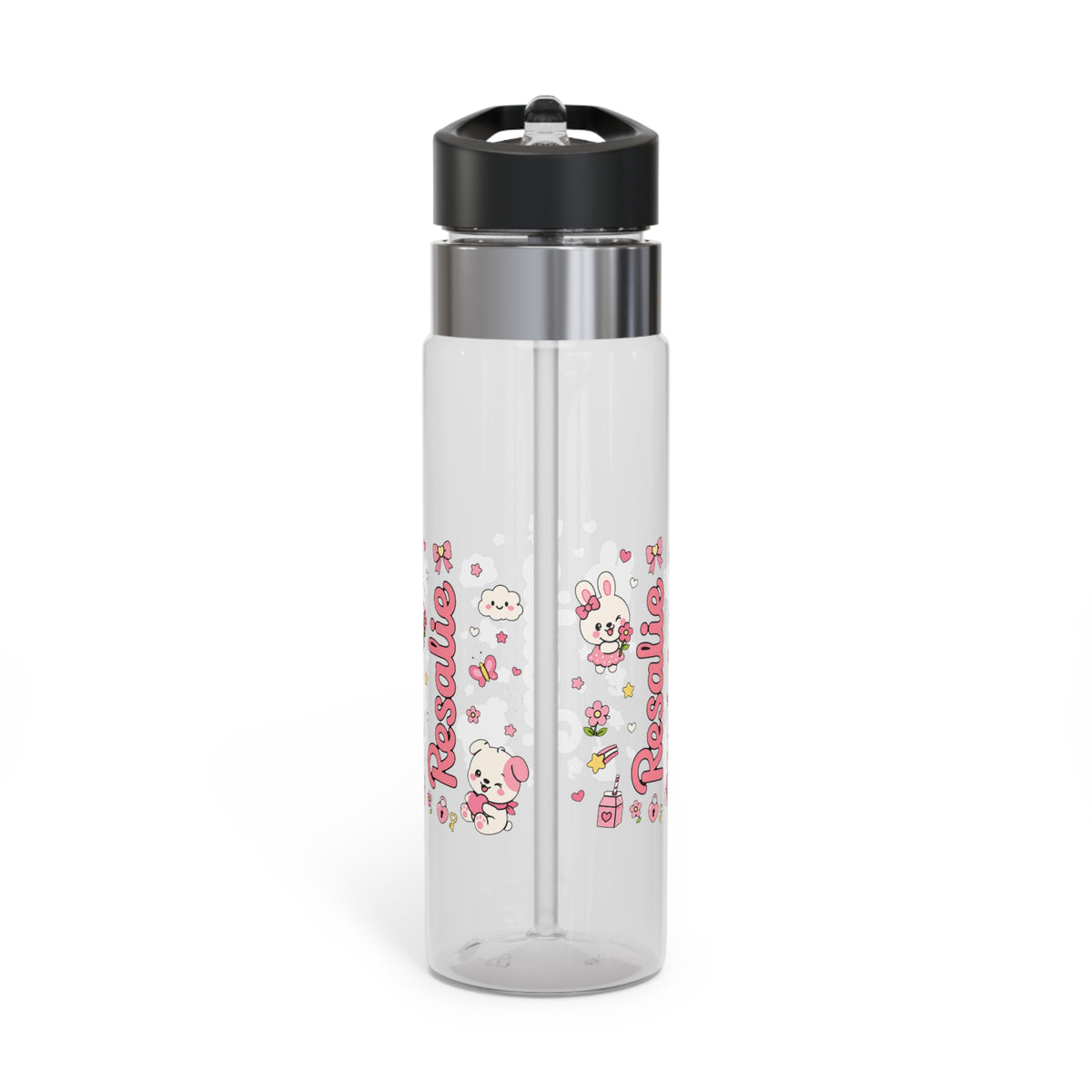 Personalized Bunny Kids Water Bottle, Cute Rabbit Girl Gift, Floral Animal Bottle, Baby Birthday Gift, Toddler School Bottle