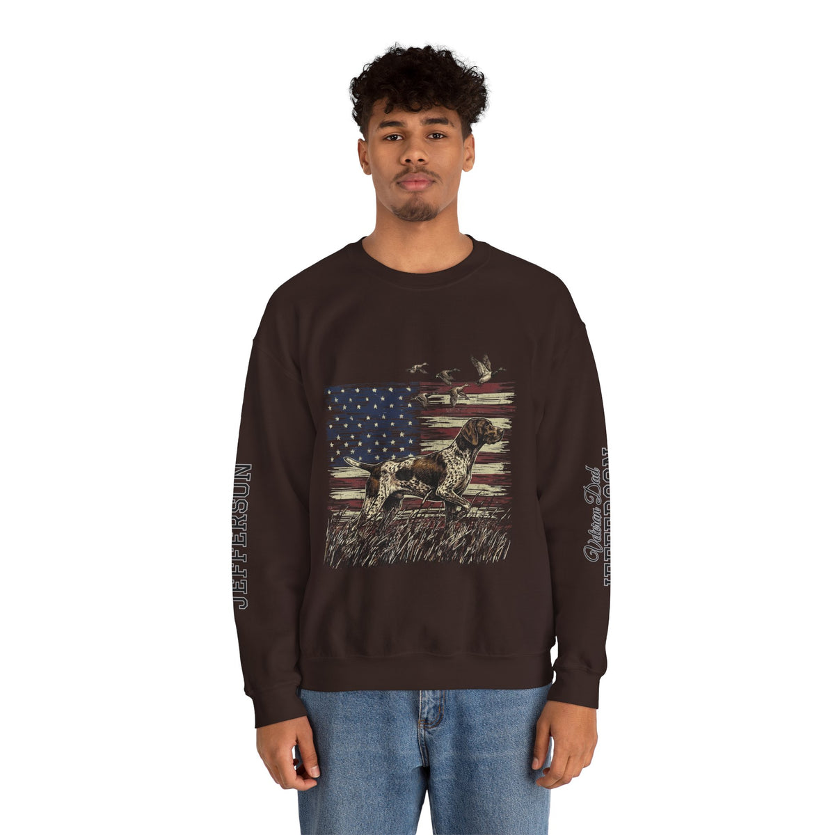 Personalized Patriotic Dog Sweatshirt, Custom Family Name Pullover, American Flag Dog Crewneck, USA Dog Lover Gift, Fourth of July Shirt