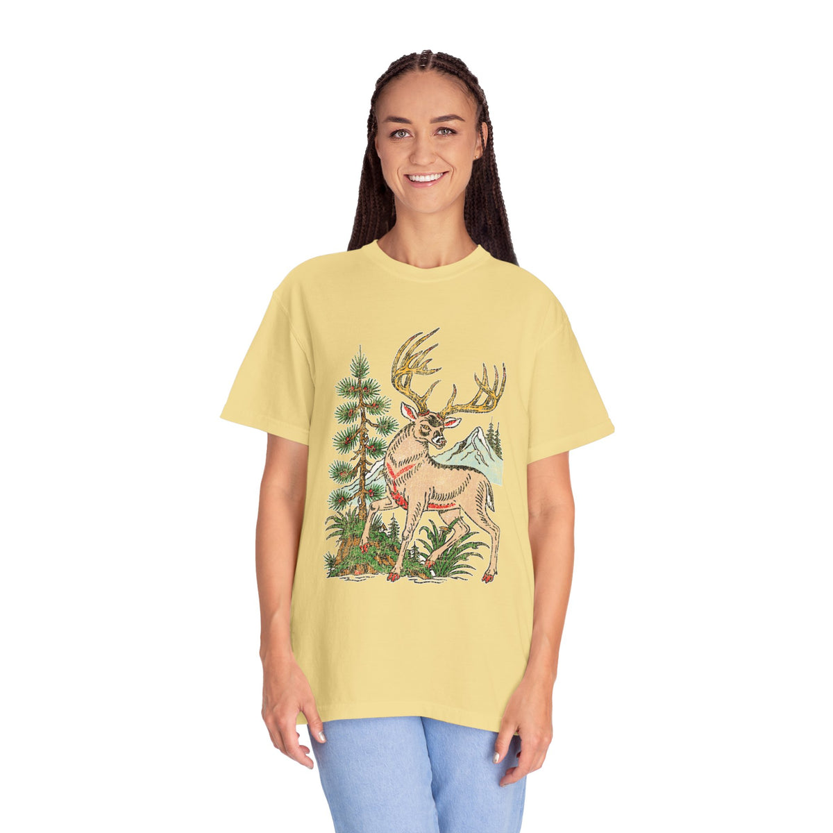 Woodland Deer Shirt, Rustic Stag and Mountain Graphic, Gift for Wildlife Lovers and Hikers, Forest Inspired Cabin Weekend Clothing