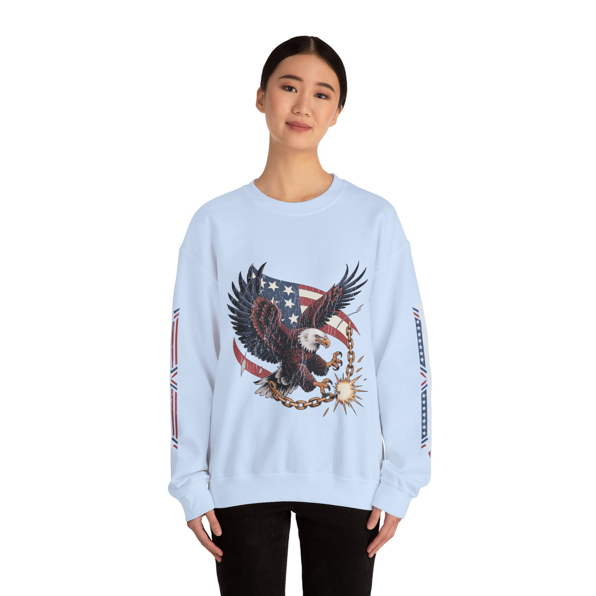 Patriotic Eagle Freedom Sweatshirt, American Flag Crewneck, Broken Chain Military Style Pullover, Fourth of July Gift for Him or Her