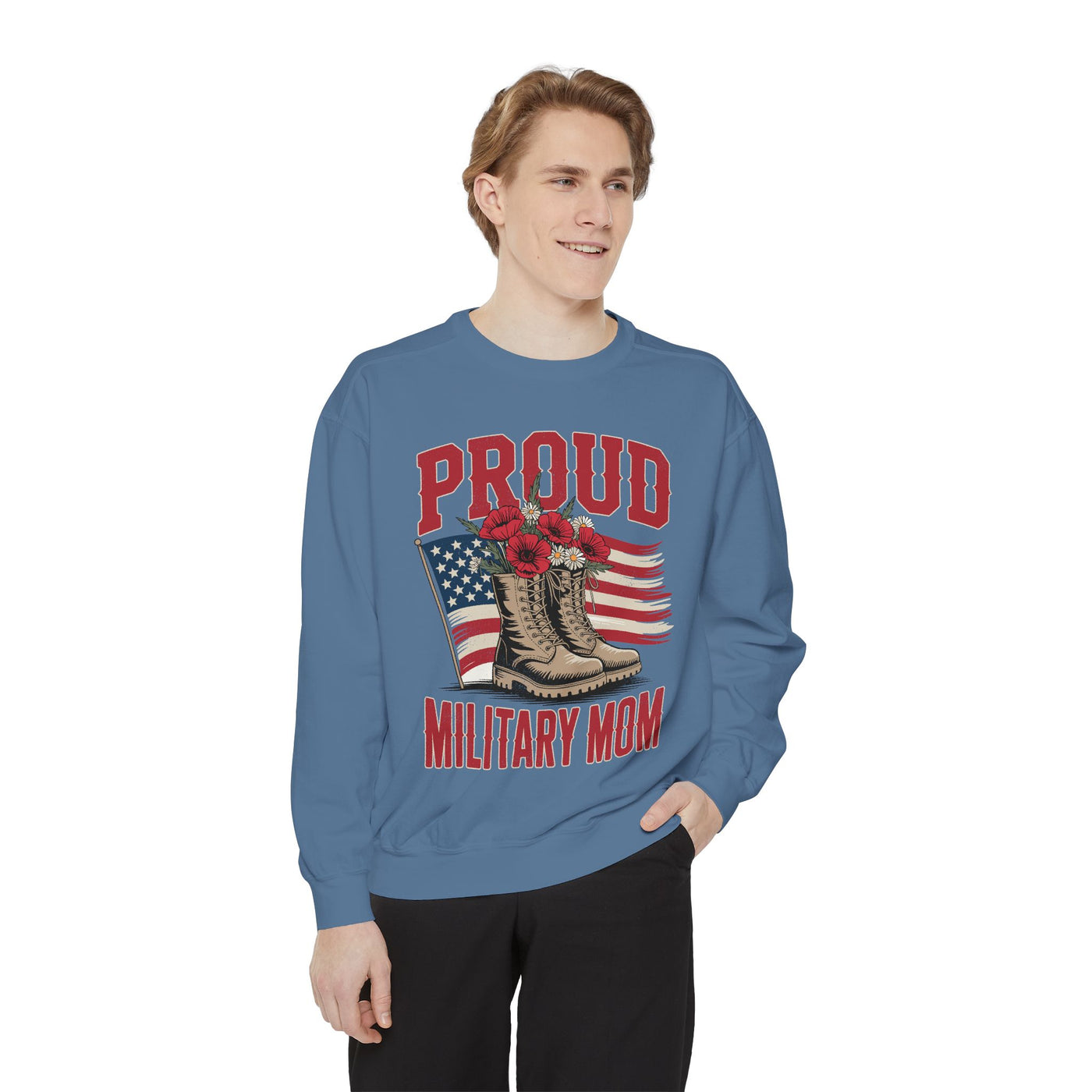 Proud Military Mom Sweatshirt, Patriotic Army Mom Pullover, Gift for Military Mother, Deployment Homecoming Crewneck, Flag Floral Top