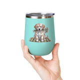Golden Puppy Wine Tumbler, Cute Dog and Flower Cup, Gift for Dog Moms, Puppy Lovers, Pet Parents and Animal Lovers