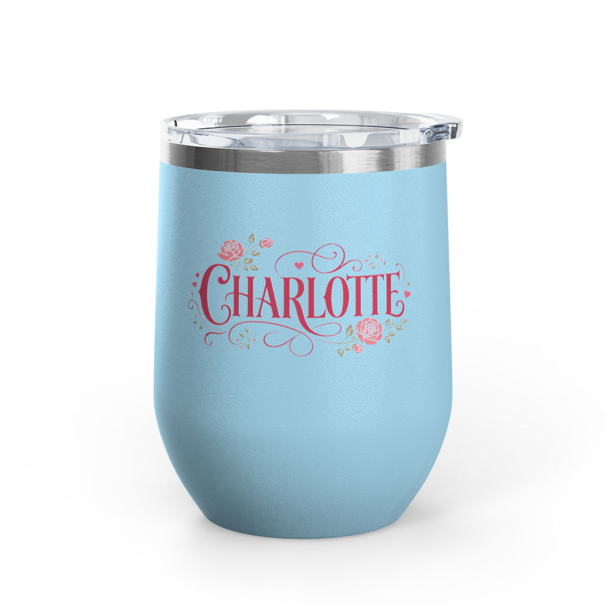 Personalized Wine Tumbler with Name, Floral Rose Drink Cup, Custom Gift for Her, Feminine Drinkware, Birthday Gift, Bridesmaid Gift