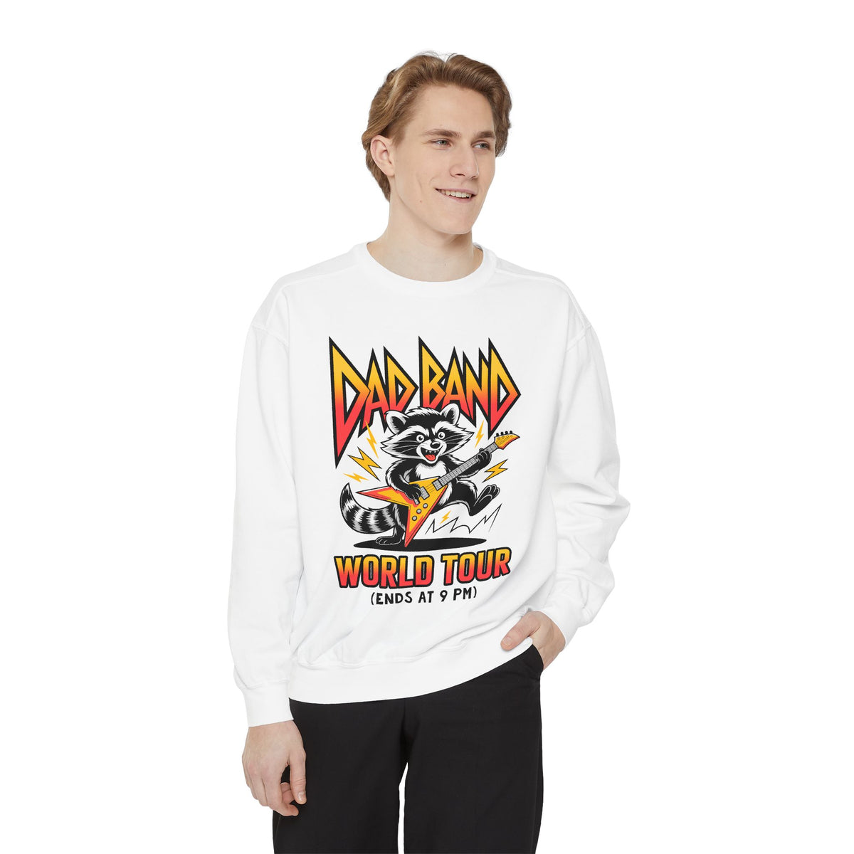 Funny Dad Band Comfort Colors Sweatshirt, Raccoon Rock Band Crewneck, World Tour Ends at 9 PM Sweatshirt, Father's Day Gift