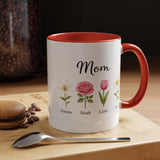 Personalized Birth Flower Mom Mug, Custom Kids Names Coffee Mug, Mother's Day Gift for Mom, Floral Family Keepsake Cup, Grandma Gift