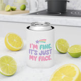 Funny Sarcastic Can Cooler, I'm Fine It's Just My Face Pastel Quote, Sassy Drink Holder, Birthday Gift for a Best Friend or Office Coworker