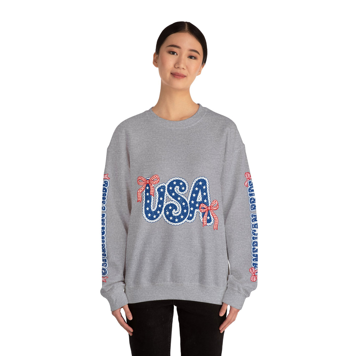 USA Patriotic Sweatshirt, American Flag Ribbon Pullover, Vintage Stars and Stripes Top, Fourth of July Outfit, Americana Gift for Women
