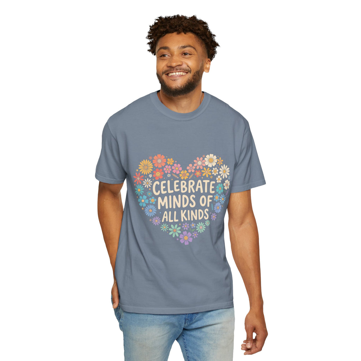Comfort Colors Celebrate Minds of All Kinds Shirt, Autism Acceptance Flower Heart Tee, Neurodiversity Awareness Shirt, Teacher Gift