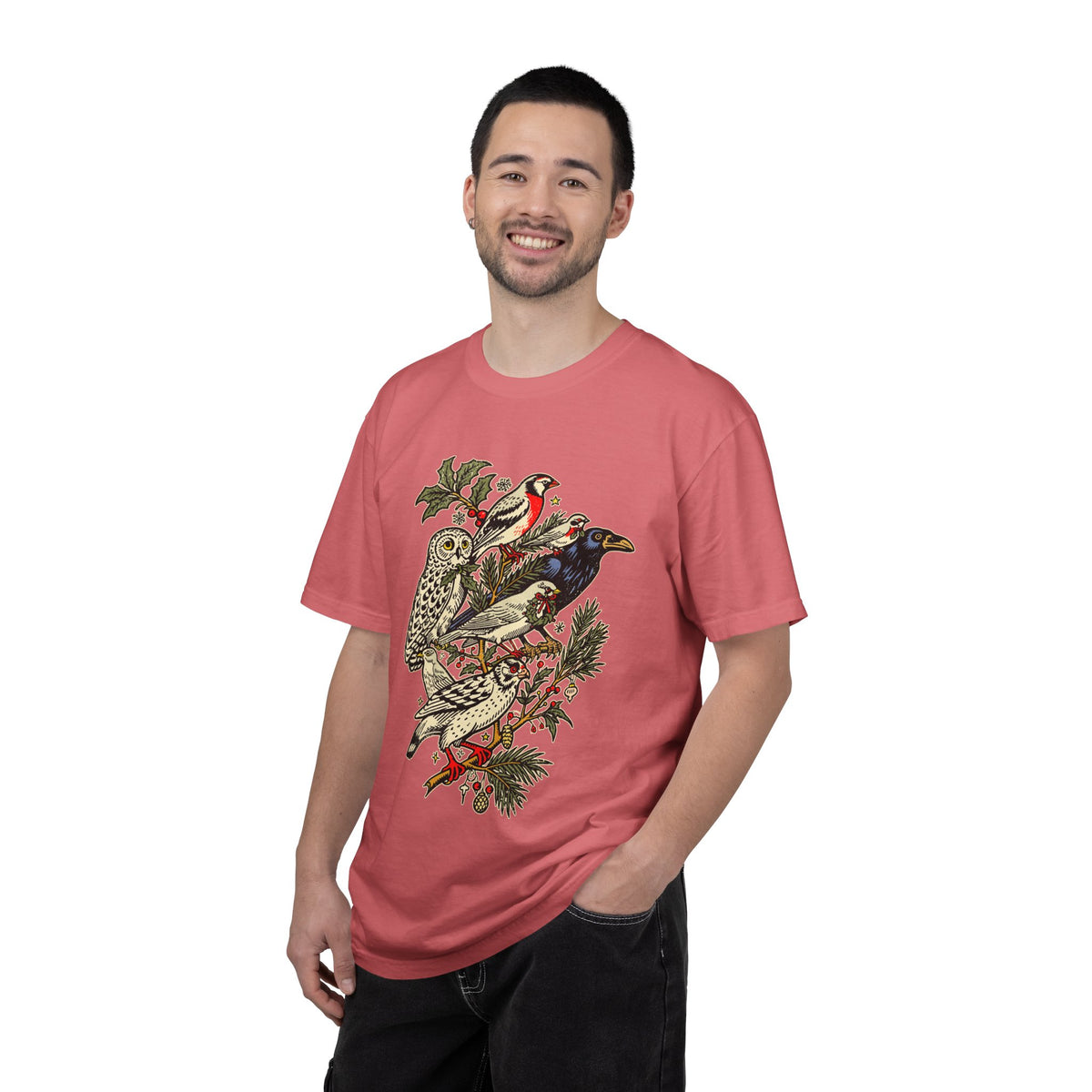Winter Birds Graphic Shirt, Vintage Woodland T-Shirt for Bird Lovers, Festive Nature Tee, Cozy Christmas Gift for Birdwatchers and Moms