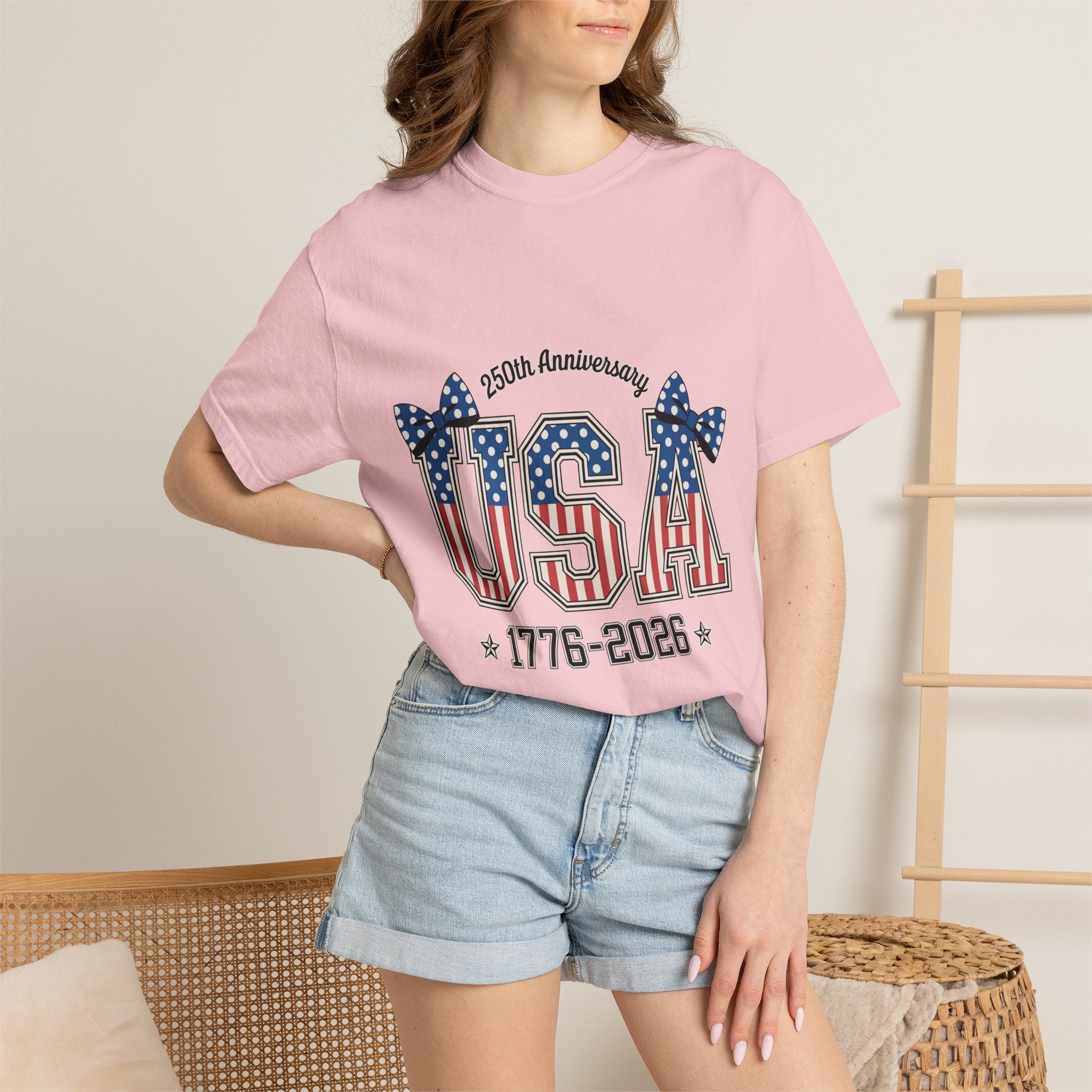 USA 250th Anniversary Comfort Colors Shirt, Patriotic Coquette Bow Tee, America 1776 2026 Graphic Shirt, Fourth of July Gift