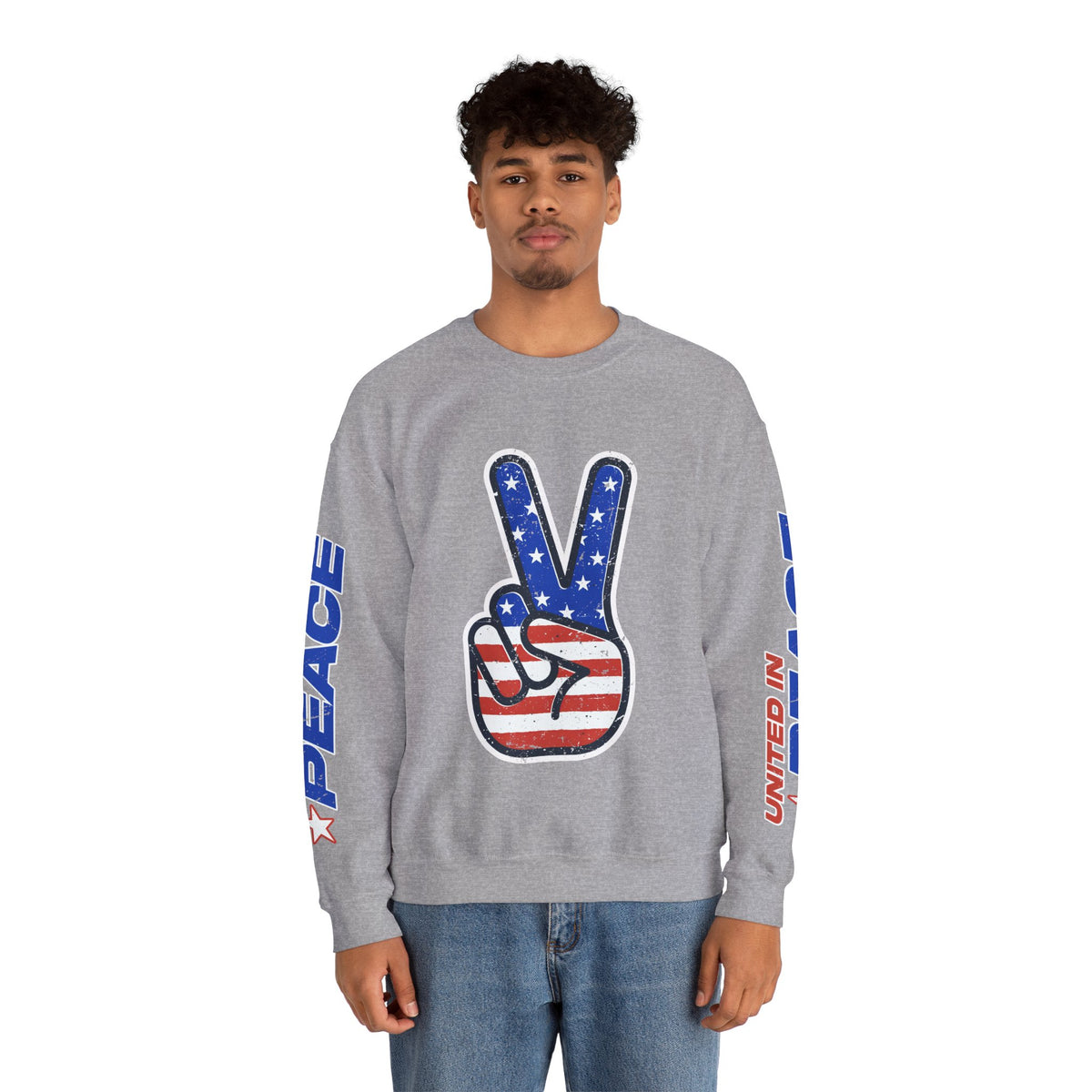 United in Peace Sweatshirt, Patriotic Peace Sign Crewneck, American Flag Pullover, USA 250th Anniversary Outfit, Fourth of July Gift