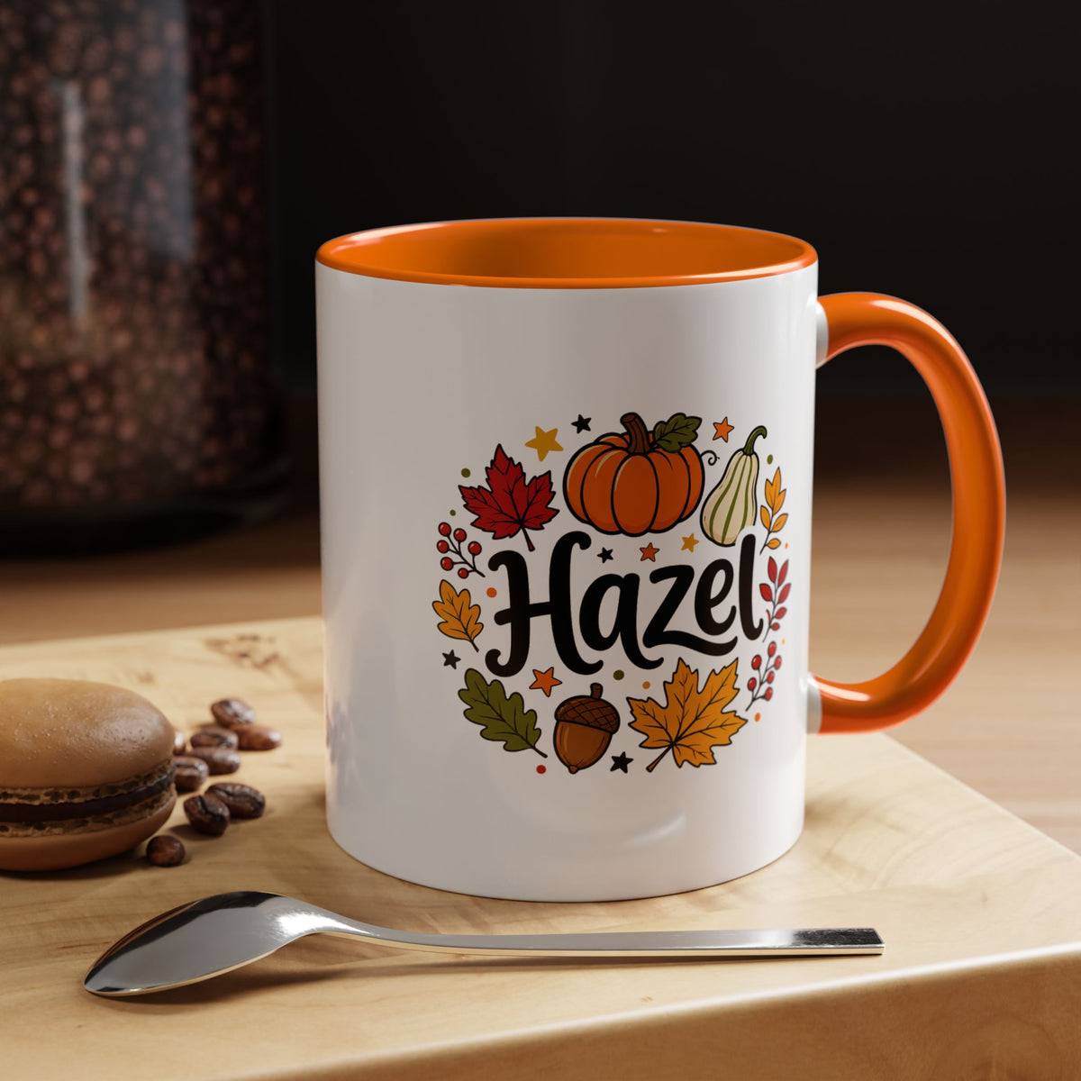 Personalized Fall Name Mug, Custom Hazel Pumpkin Coffee Cup, Autumn Birthday Gift for Her, Thanksgiving Keepsake, Cozy Seasonal Present