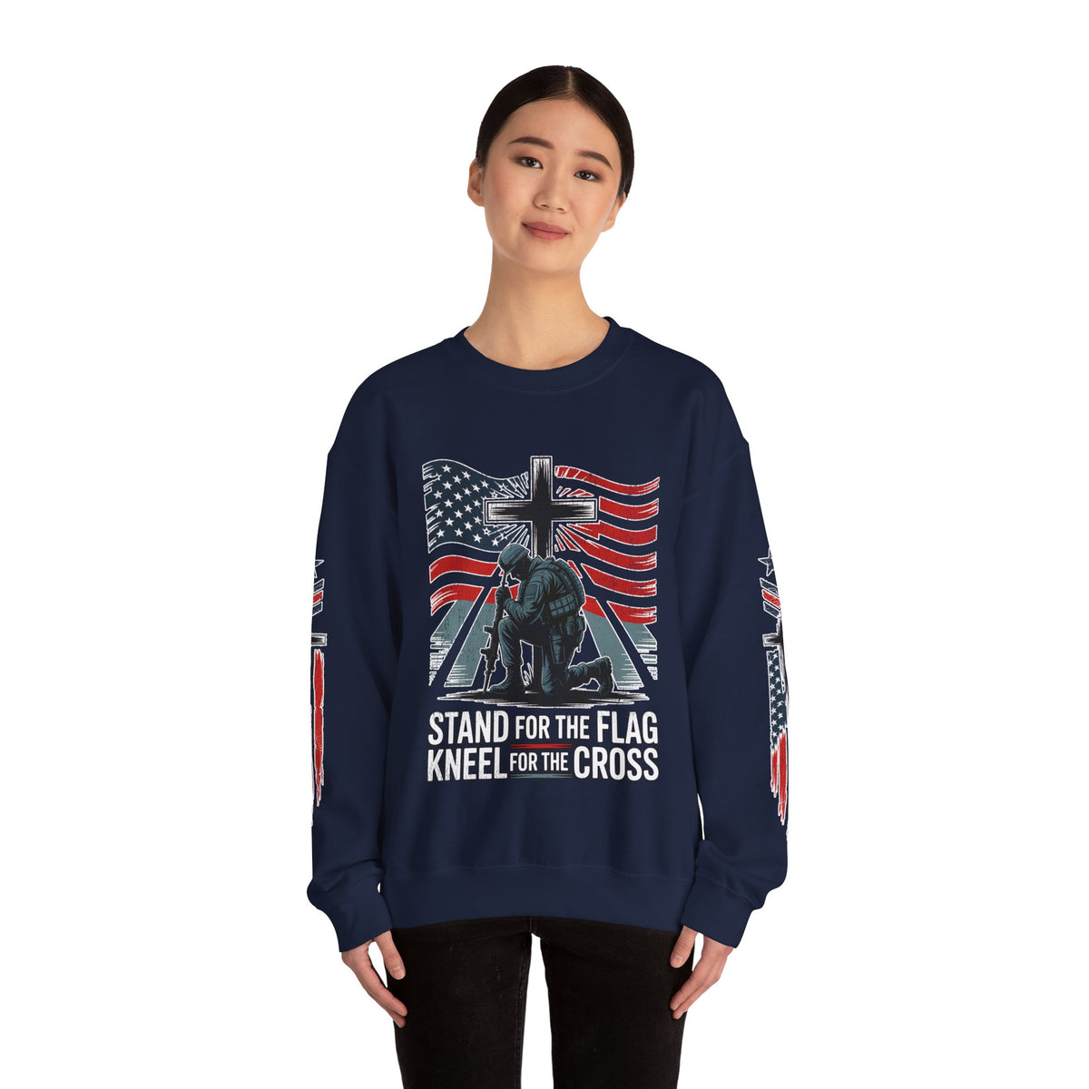 Stand for the Flag Kneel for the Cross Sweatshirt, Patriotic Christian Crewneck, American Flag Pullover, Faith Gift, Fourth of July Top