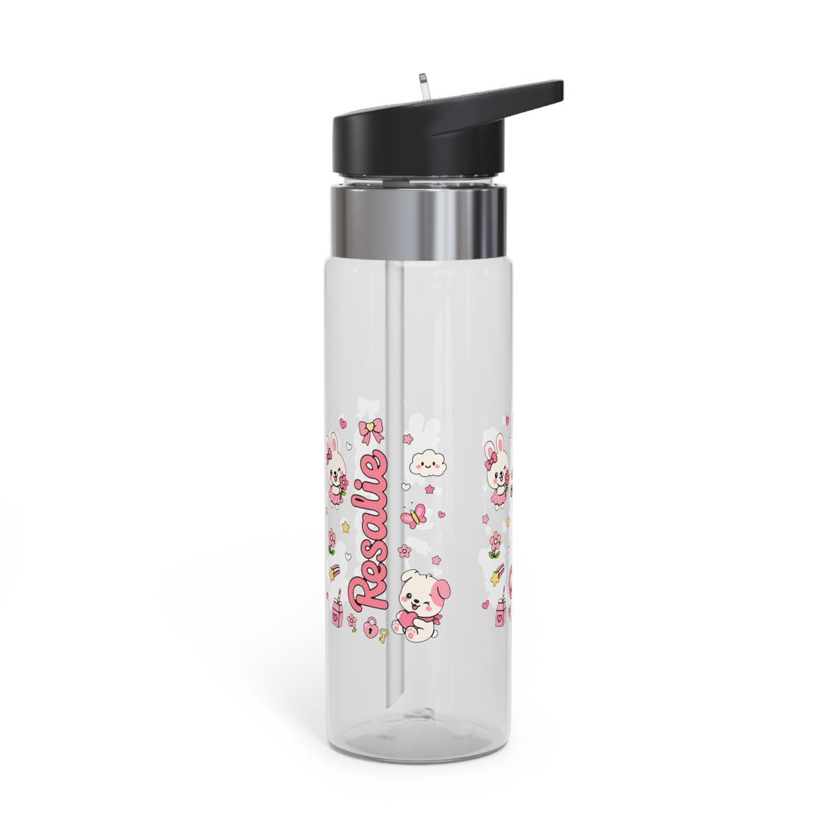 Personalized Bunny Kids Water Bottle, Cute Rabbit Girl Gift, Floral Animal Bottle, Baby Birthday Gift, Toddler School Bottle