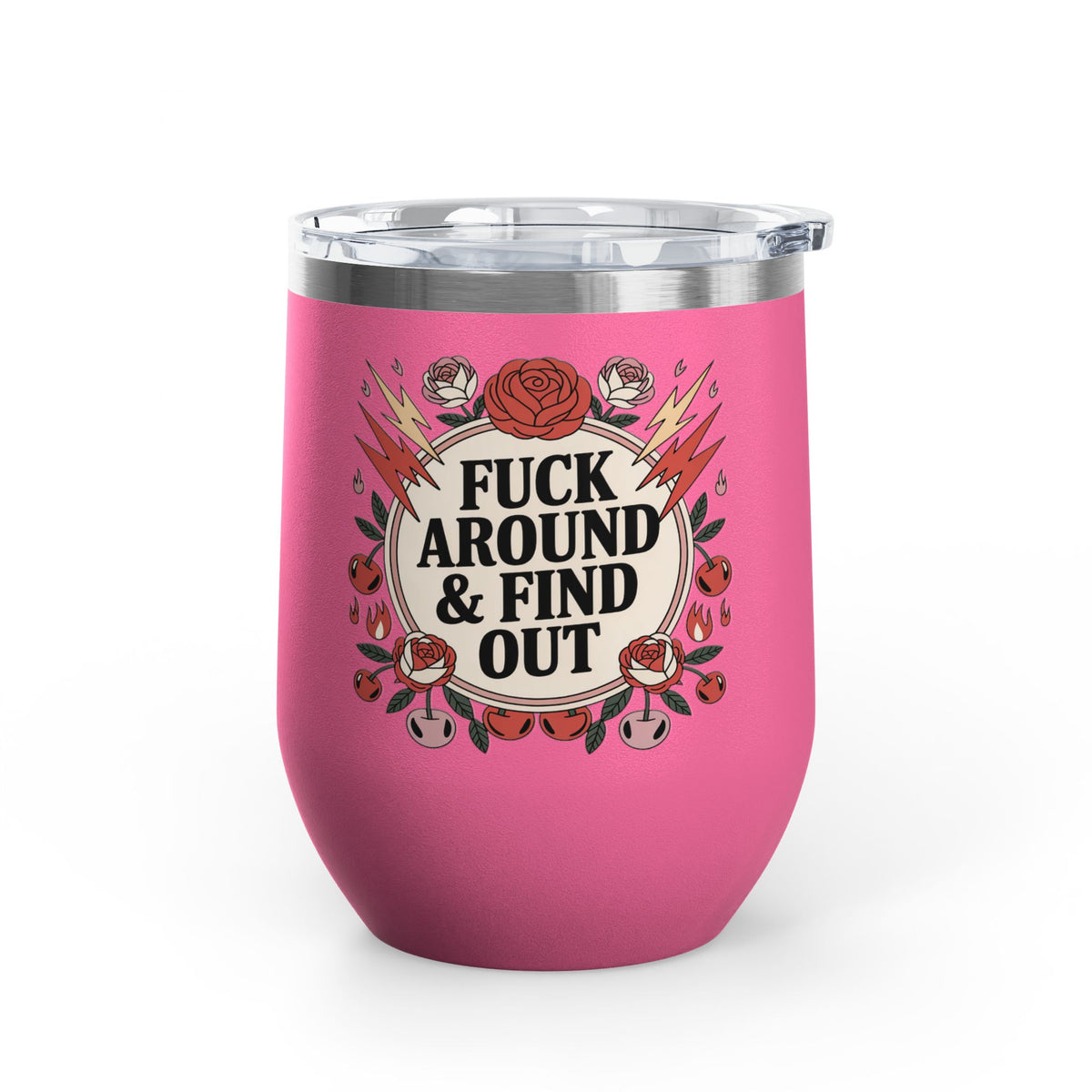FAFO Wine Tumbler, Retro Tattoo Roses and Cherries Cup, Sarcastic Gift for Her, Edgy Bachelorette Party Cup, Funny Coworker Gift