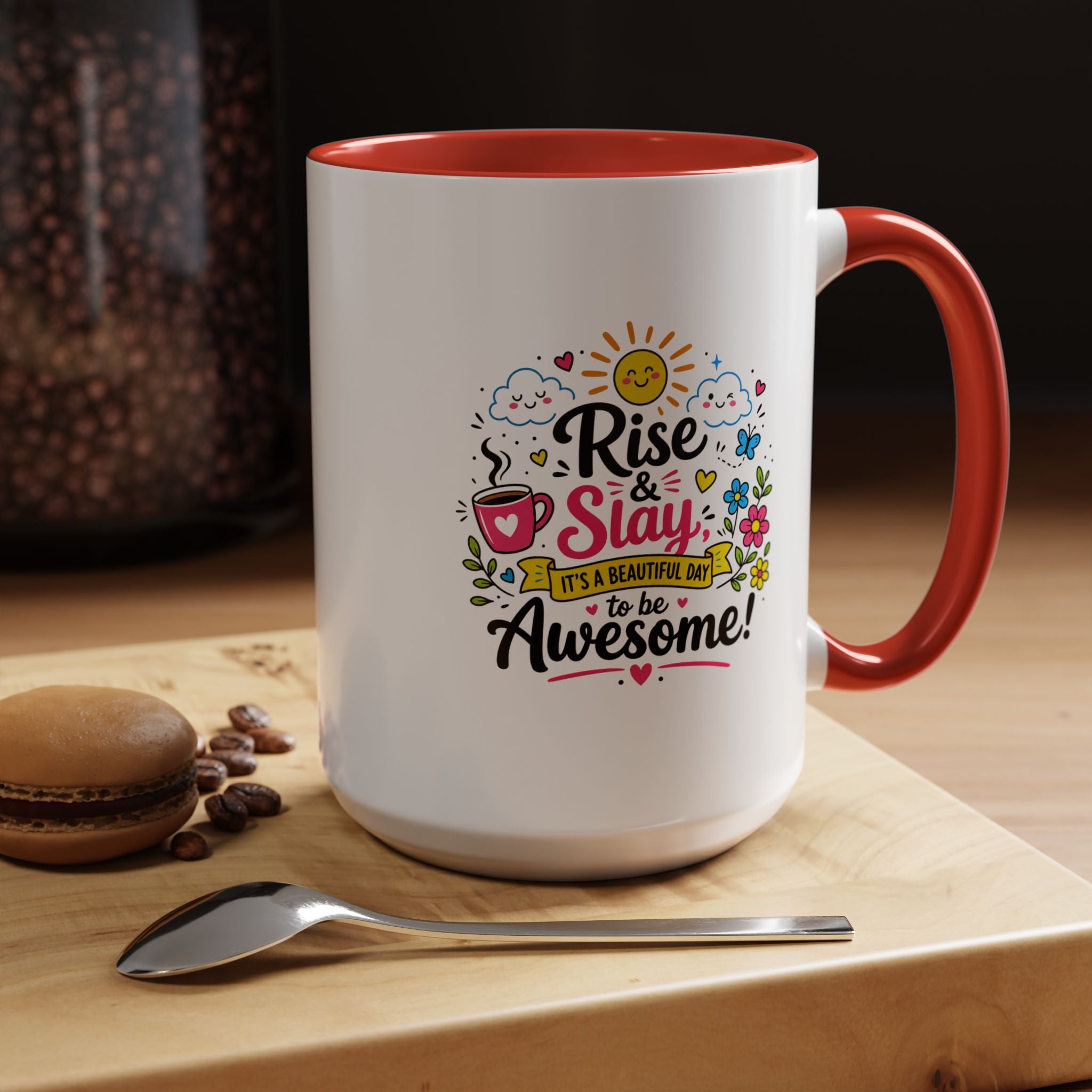 Rise and Slay Motivational Mug, Positive Quote Coffee Cup, Inspirational Gift for Her, Coworker Encouragement, Morning Routine Drinkware