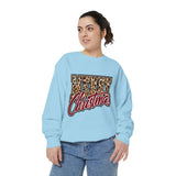 Merry Christmas Leopard Print Sweatshirt, Trendy Holiday Crewneck, Cheetah Lettering Pullover, Festive Gift for Women, Mom or Teacher
