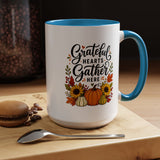 Grateful Hearts Gather Here Mug, Thanksgiving Pumpkin Coffee Cup, Rustic Fall Hostess Gift, Sunflower Harvest Kitchen Decor