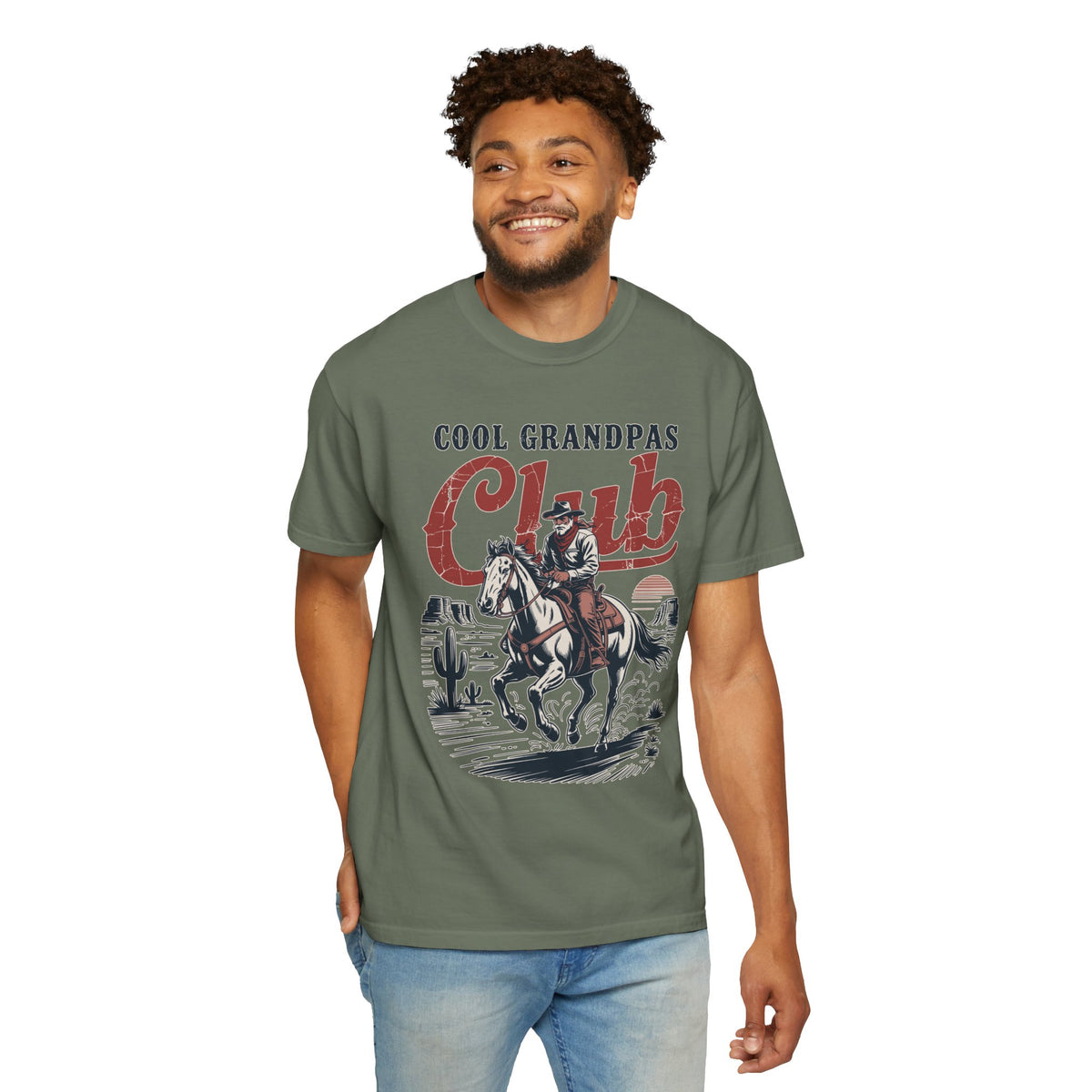 Cool Grandpas Club Shirt with Cowboy Grandpa Riding Horse, Funny Western Grandpa Tee, Rustic Grandfather Gift for Fathers Day