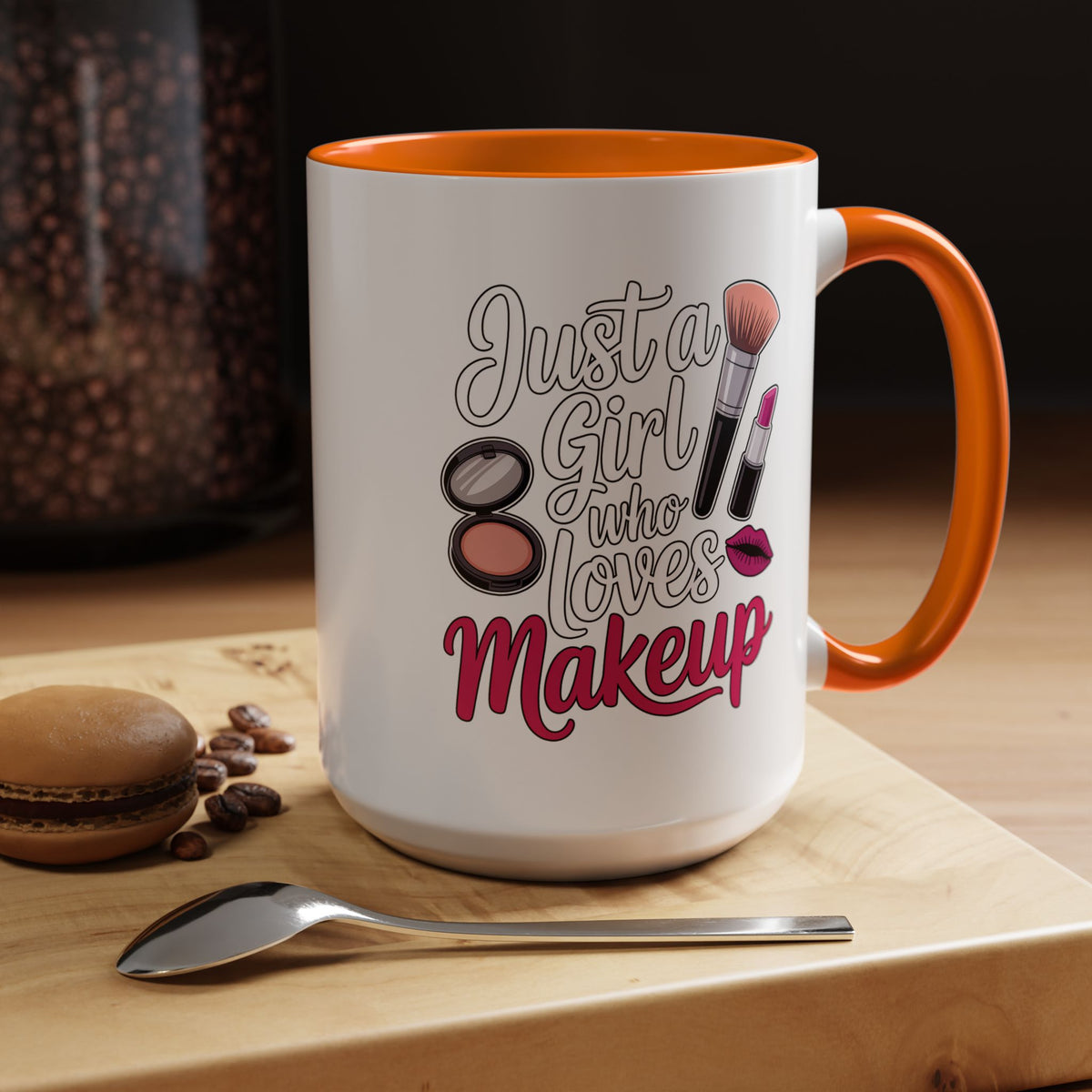 Makeup Lover Coffee Mug, Just a Girl Who Loves Makeup Quote, Lipstick and Brush Design, Birthday Gift for Beauty Enthusiast or Makeup Artist