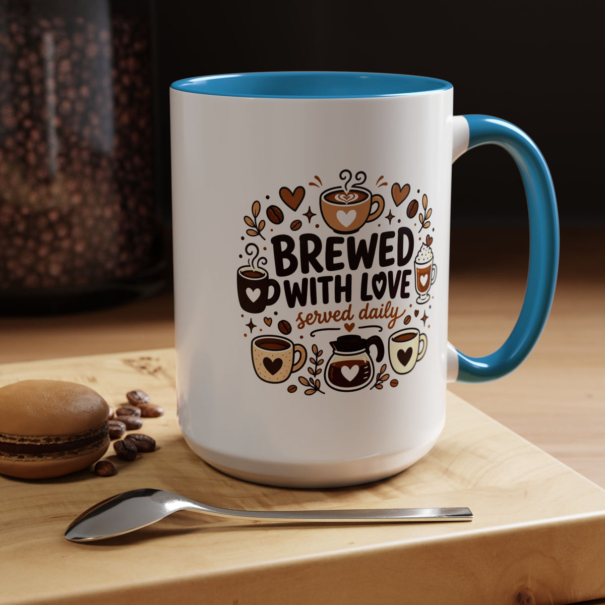 Brewed With Love Coffee Mug, Served Daily Romantic Cup, Cute Coffee Lover Gift for Wife, Husband, Girlfriend, Boyfriend or Anniversary