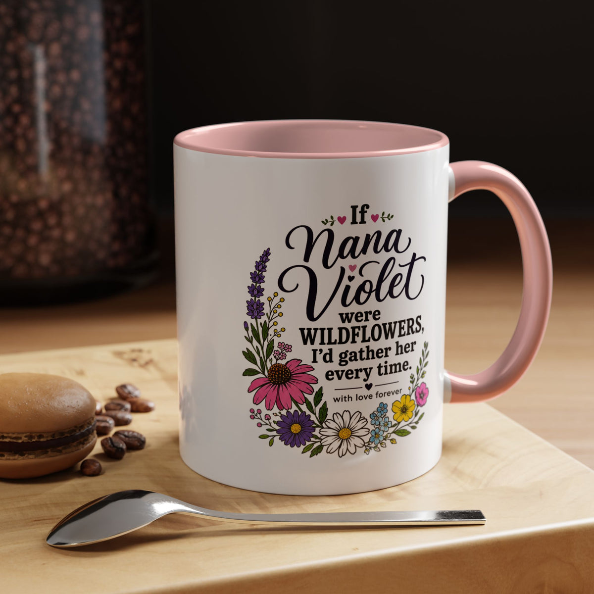 Nana Violet Wildflower Mug, Floral Grandmother Coffee Cup, Sentimental Gift from Grandchild, Birthday or Mothers Day Present